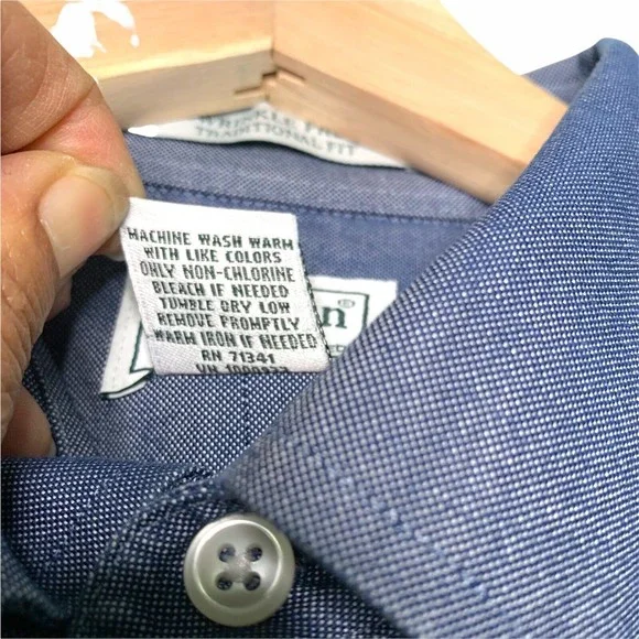 LL Bean Button Down Shirt Mens 15.5 / 34 Wrinkle Resistant Traditional Fit Blue - Picture 11 of 12